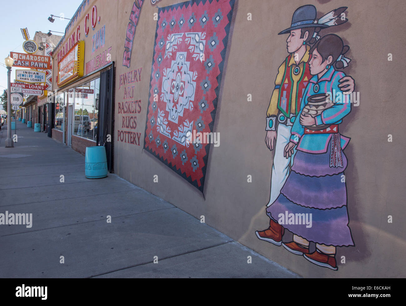Mural painting adorn the house of a pawn shop and art gallery in downtown Gallup, New Mexico. Stock Photo