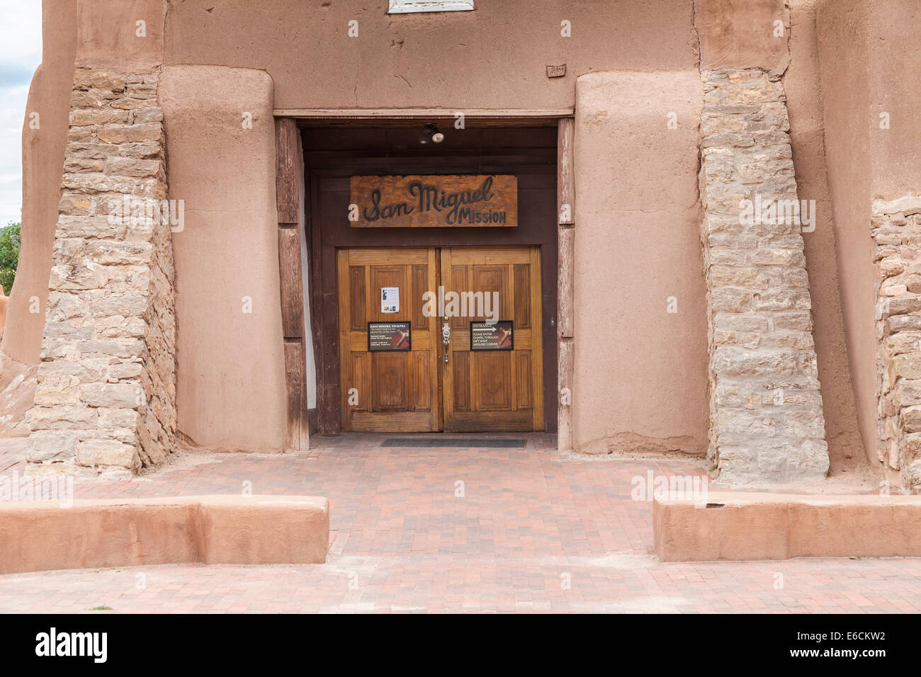 San Miguel Church is the oldest church structure in the US, built by Indians under the guidance of Franciscan priests circa 1610 in Santa Fe. Stock Photo