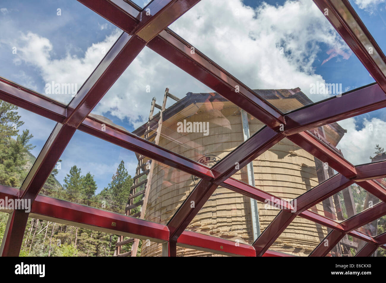 View from Silver Vista Car on Durango & Silverton Narrow Gauge Railroad train ride in Colorado. Stock Photo
