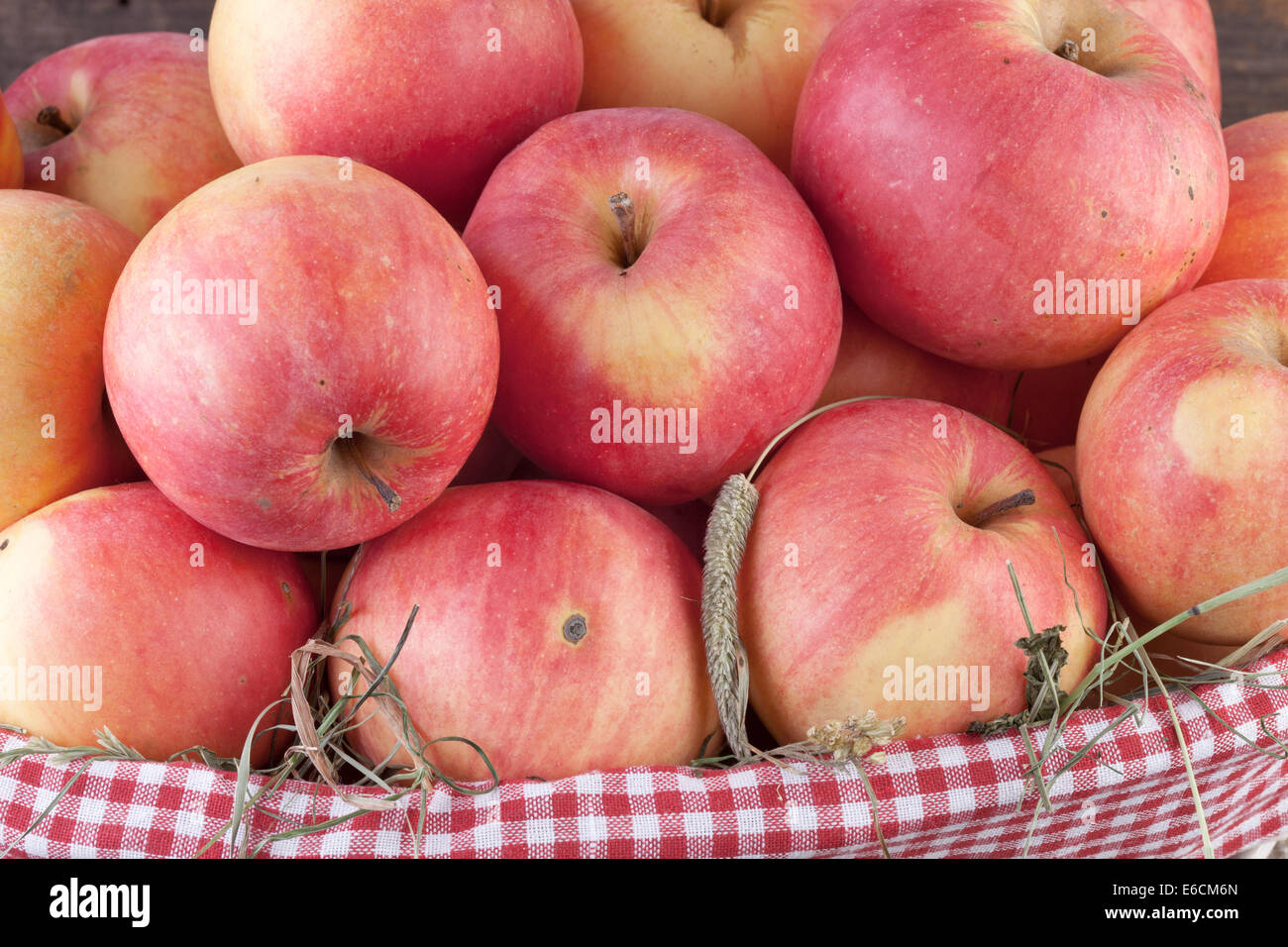 Close-up view of organic red apples in supermarket., Stock image