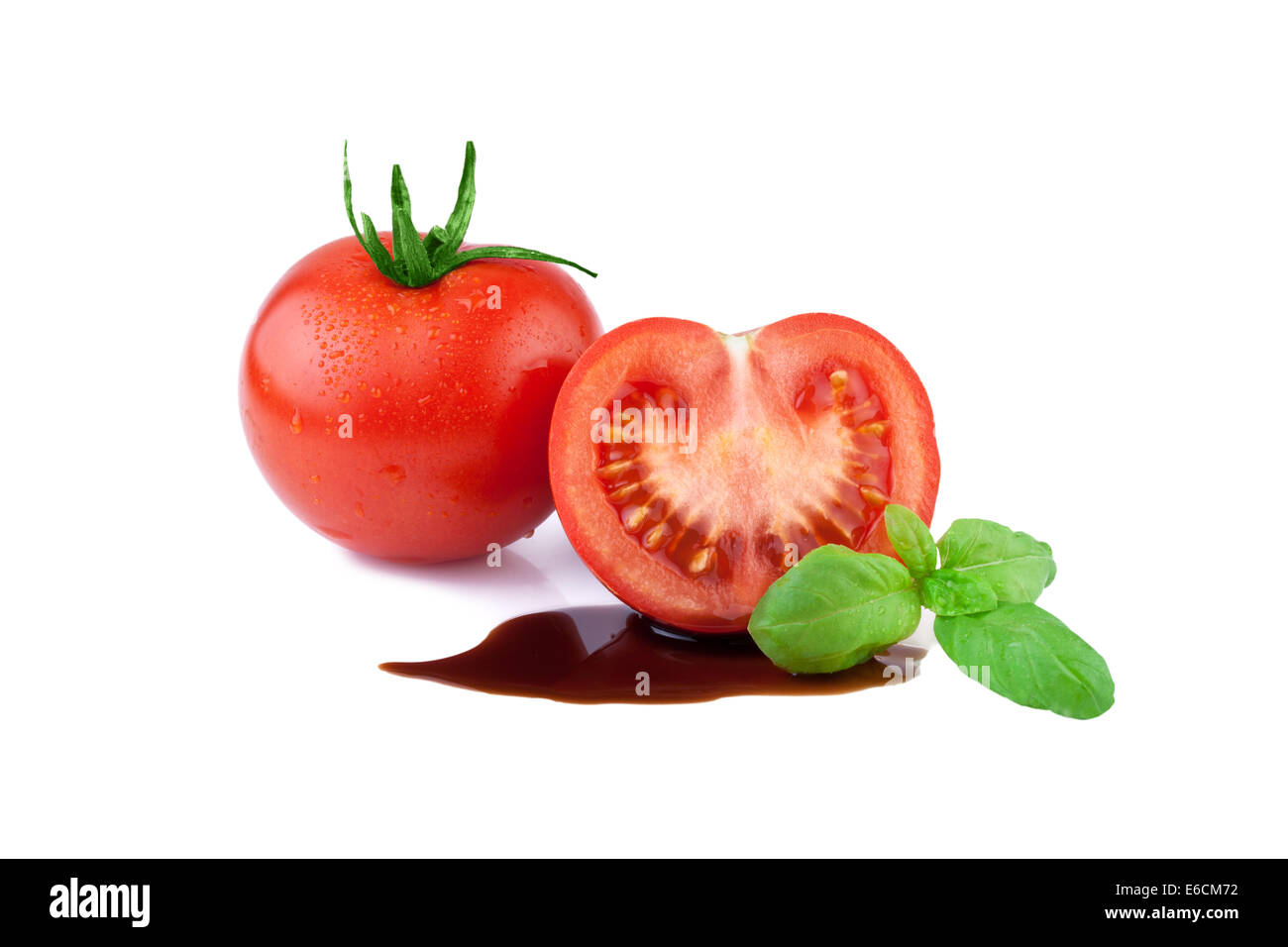 Tomato with Basil and Balsamic Vinegar Stock Photo