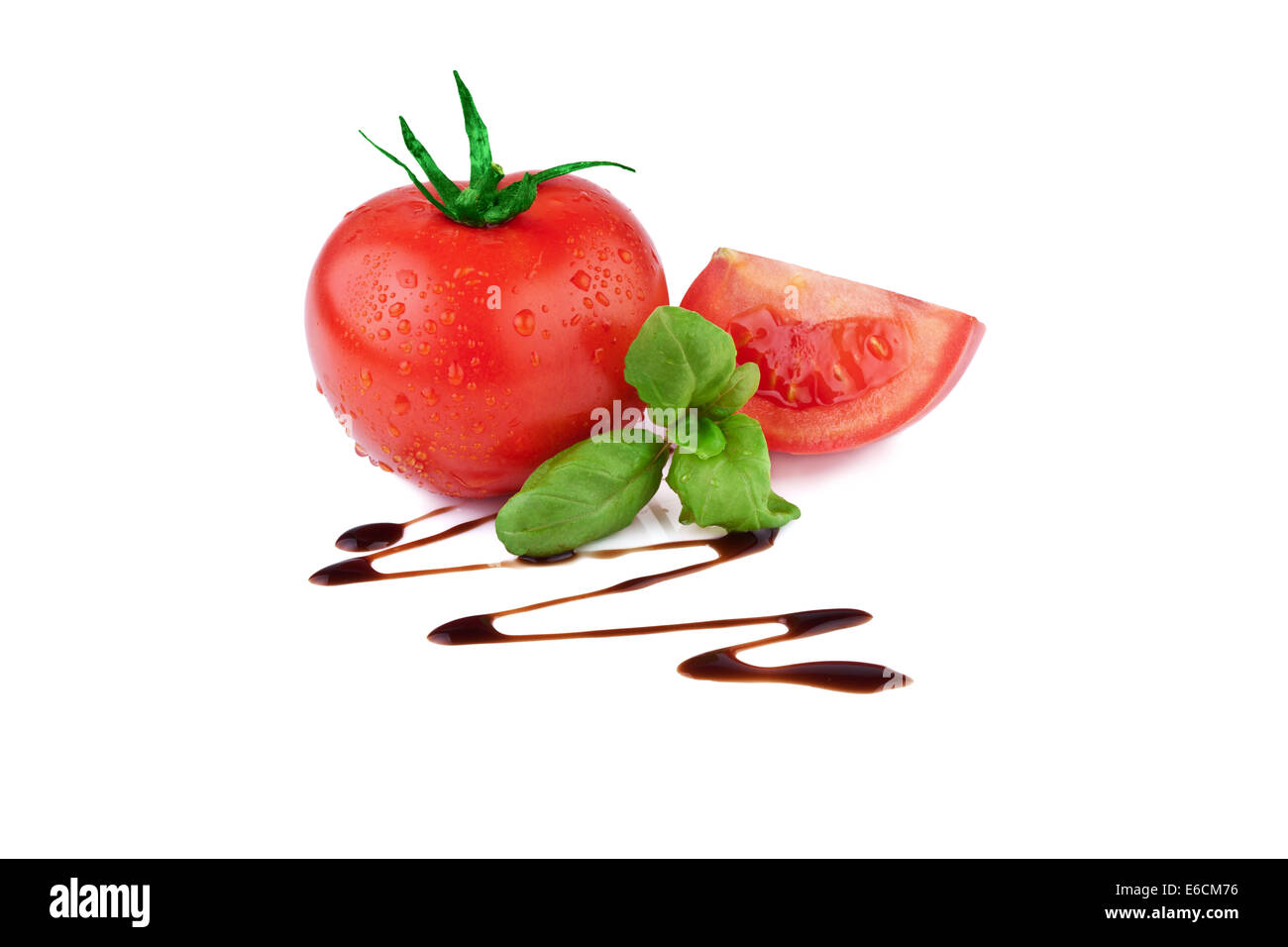 Tomato with Basil and Balsamic Vinegar Stock Photo