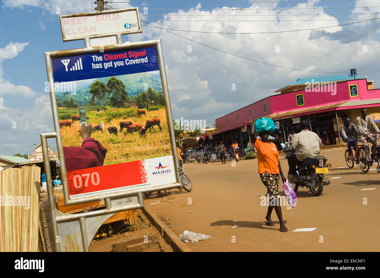 Mobile phone advertising across Gulu in Northern Uganda. Mobile phone