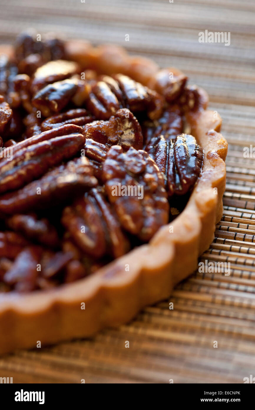 Macro shot of pecan pie tart Stock Photo