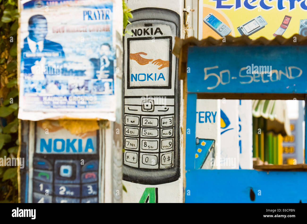 Mobile phone advertising across Gulu in Northern Uganda. Mobile phone