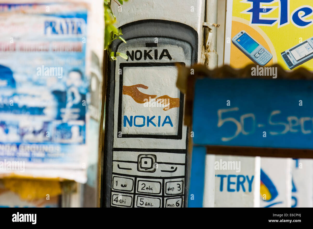 Mobile phone advertising across Gulu in Northern Uganda. Mobile phone