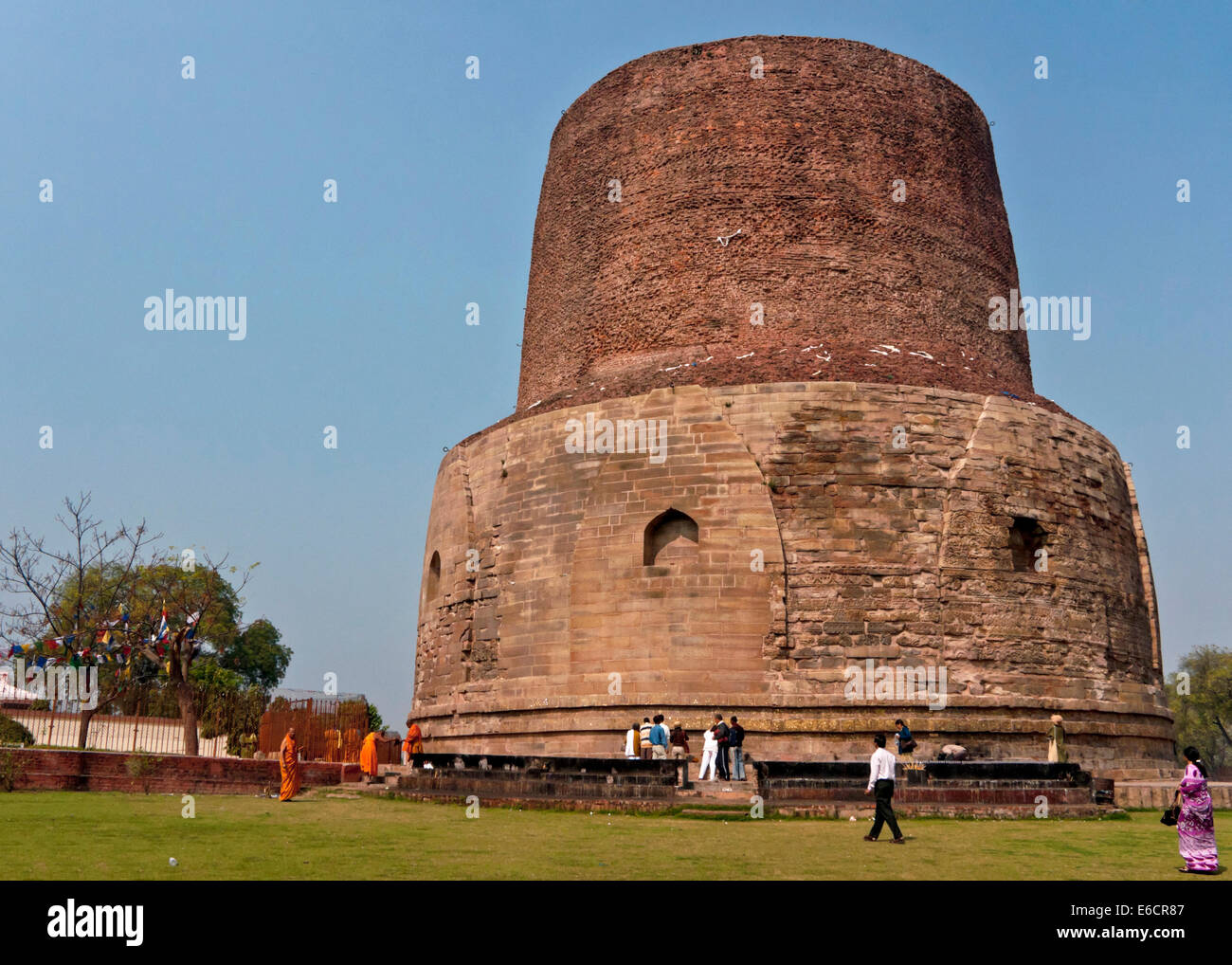 Dhamekh Stupa is a Buddhism historic site, considered the birthplace of Buddhism. Stock Photo