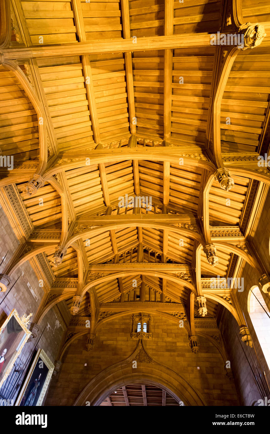 The vaulted wooden ceiling in the Great Hall at Bamburgh Castle in ...