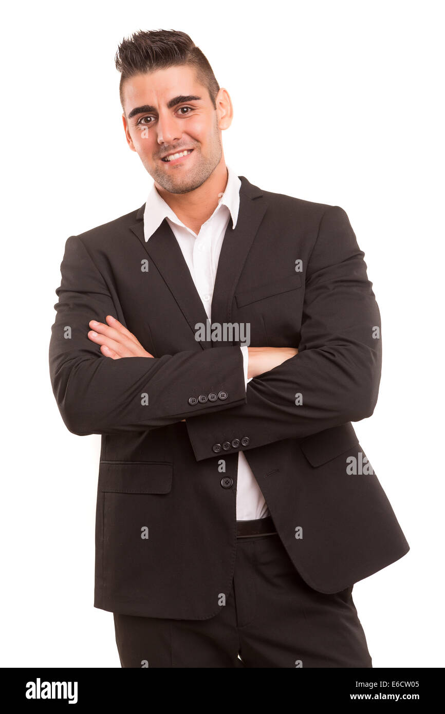 Handsome young business man posing isolated over white background Stock ...