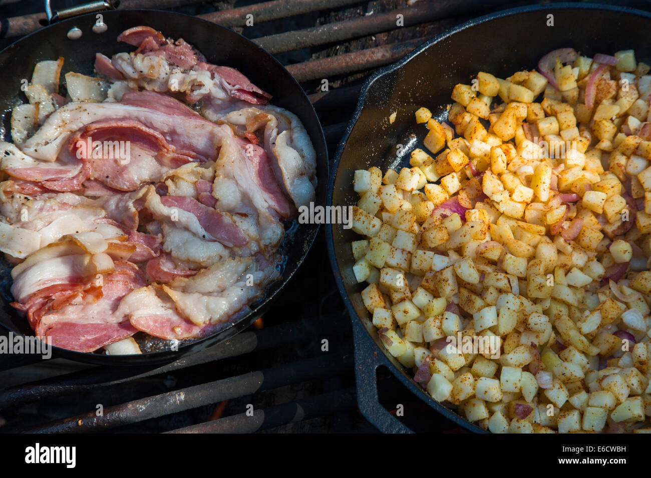 Idaho Springs, Colorado Breakfast on the grill at a campsite on Mt