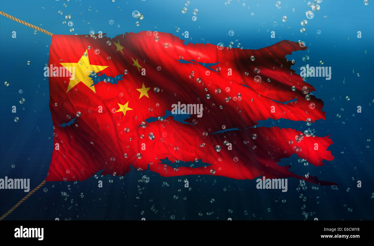 China Under Water Sea Flag National Torn Bubble 3D Stock Photo