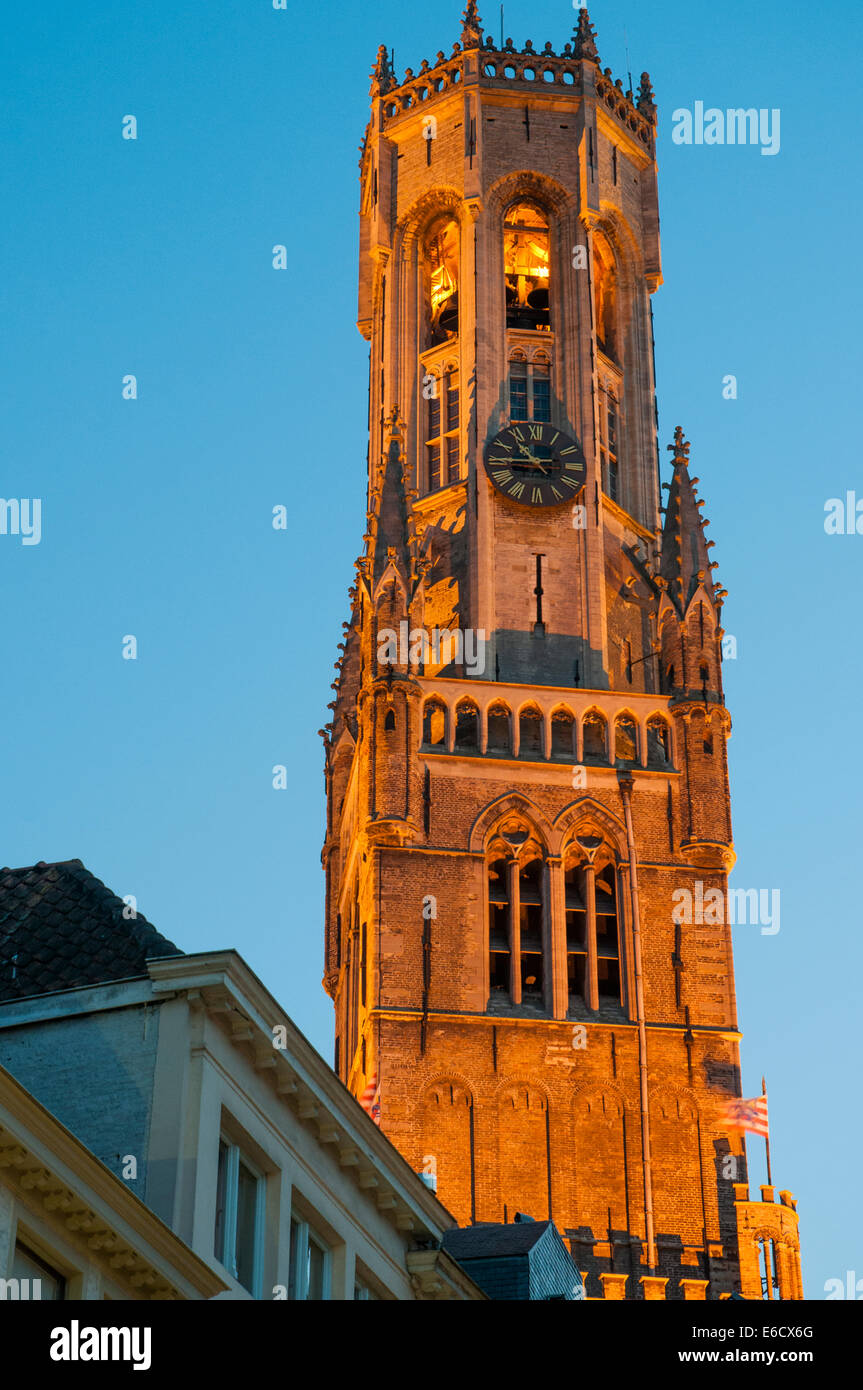 Belfort or belfry rising above the Burg square, Bruges Stock Photo