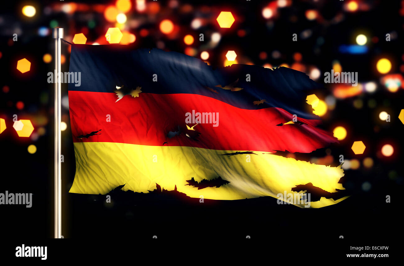 Germany National Flag Torn Burned War Freedom Night 3D Stock Photo