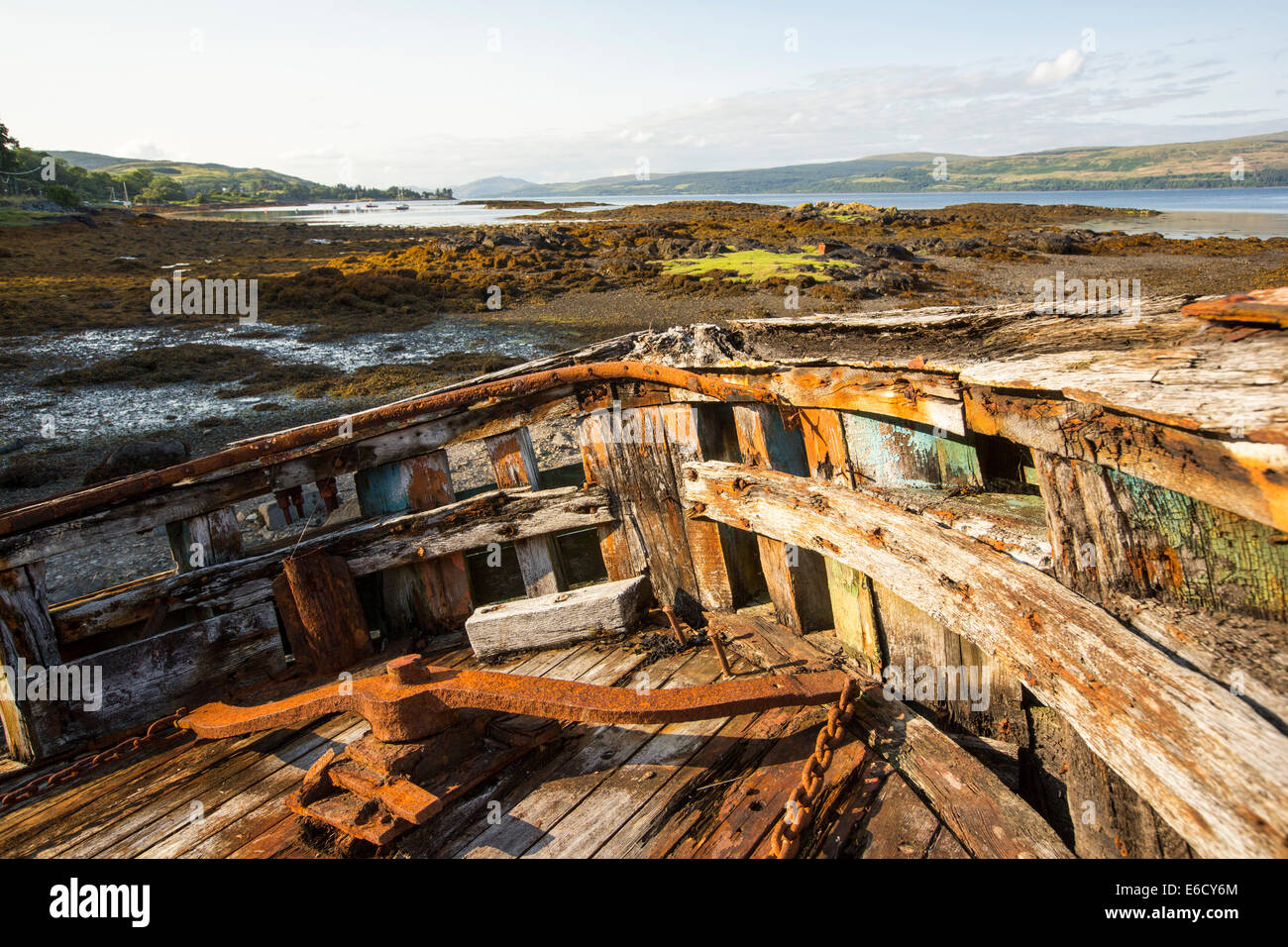 An old fishing boat run aground at Salen on the Isle of Mull, Scotland