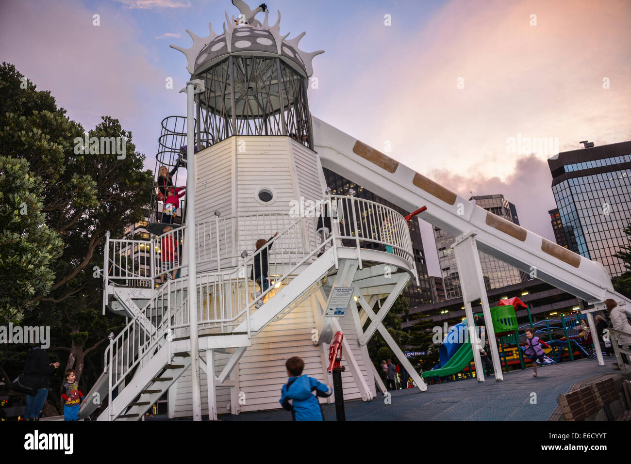 children play tower castle wellington city new zealand on the bay Stock Photo