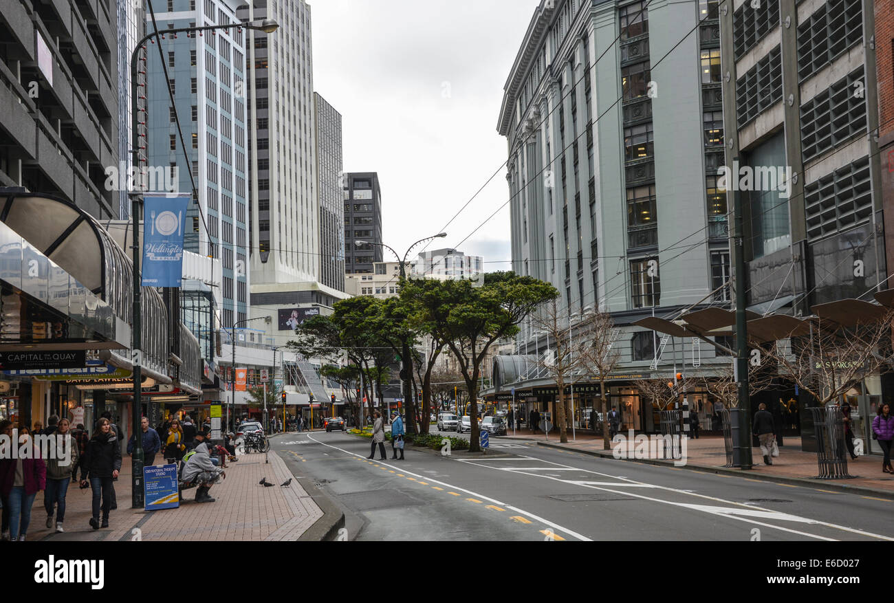 Wellington City Centre Lambton Quay New Zealand Stock Photo