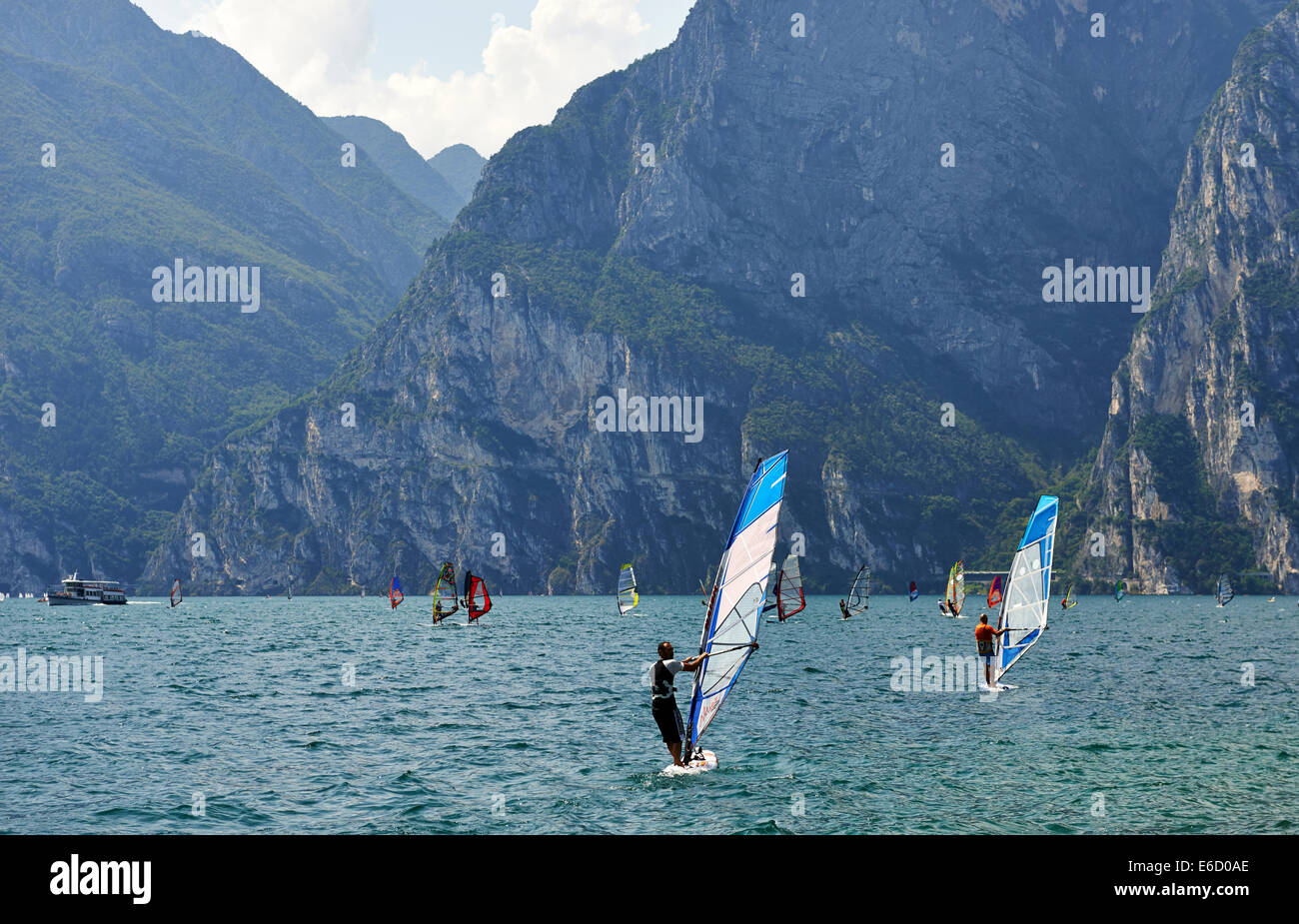 Windsurfers on Lake Garda near Torbole, Lago di Garda, Torbole, Nago