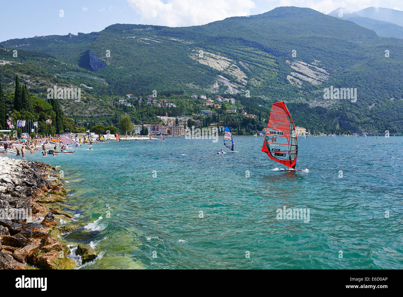 Windsurfers on Lake Garda near Torbole, Lago di Garda, Torbole, Nago