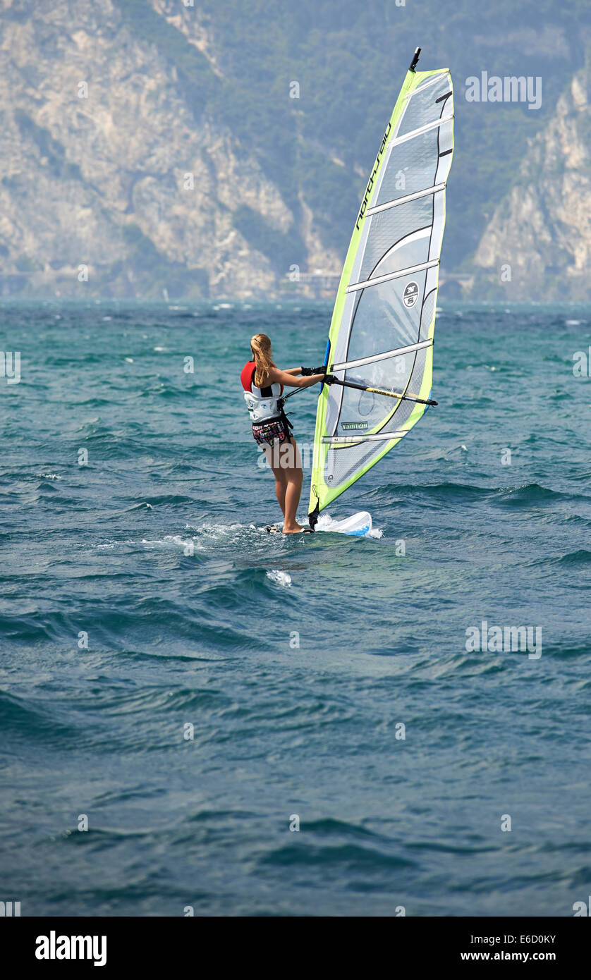 Windsurfers on Lake Garda near Torbole, Lago di Garda, Torbole, Nago