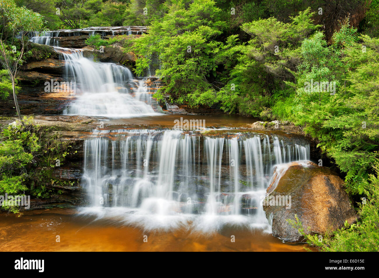 Queens Cascades in the Blue Mountains. Stock Photo