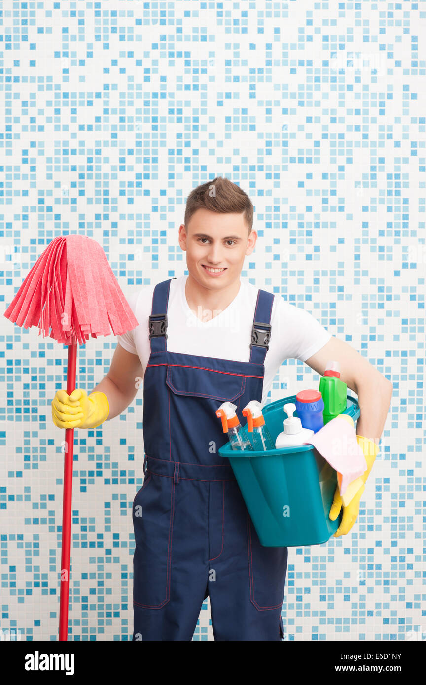 Janitor depriving you from dirt Stock Photo