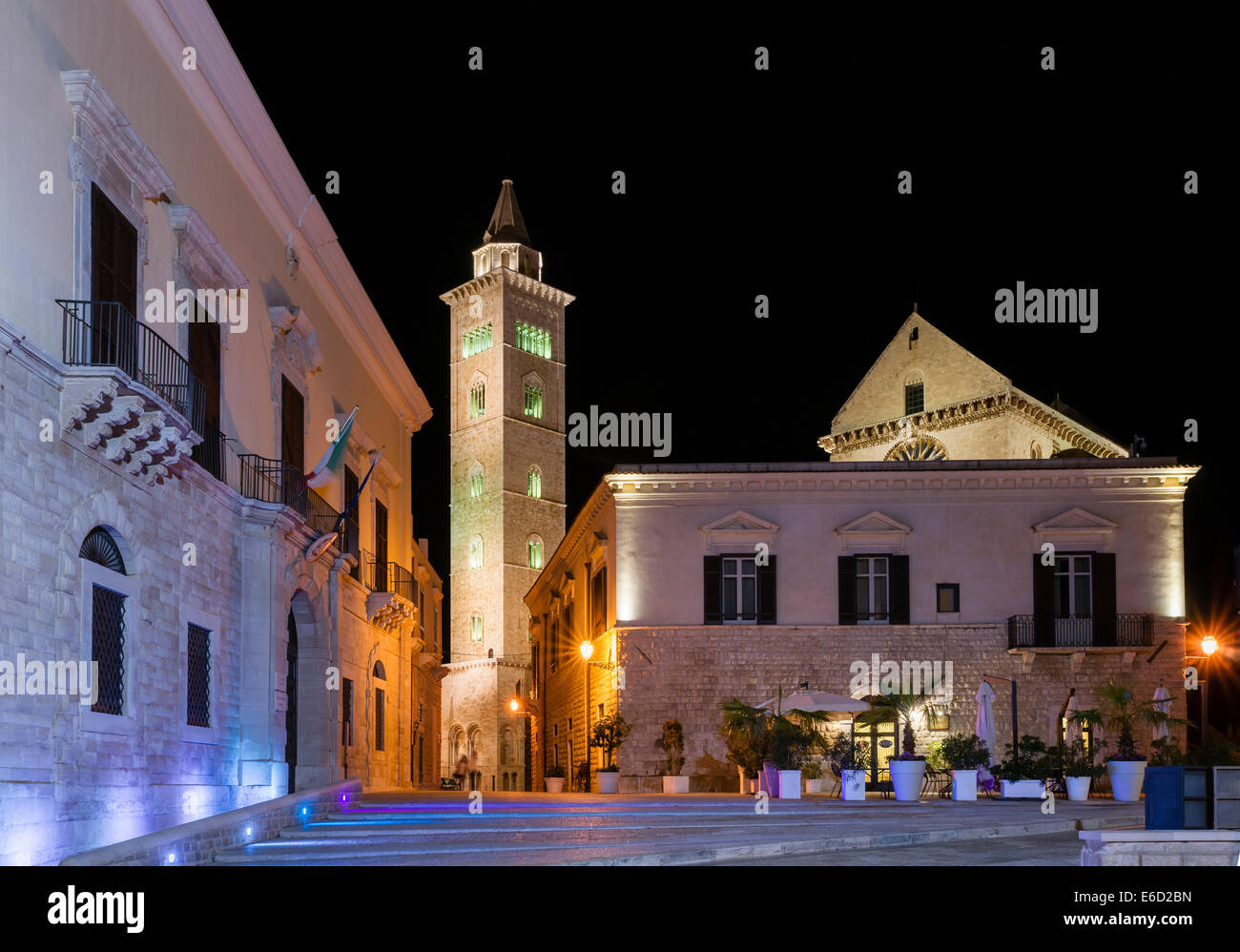 Night scene, Romanesque Trani Cathedral, 11th century, Piazza, Trani, Bari, Apulia, Italy Province, Stock Photo