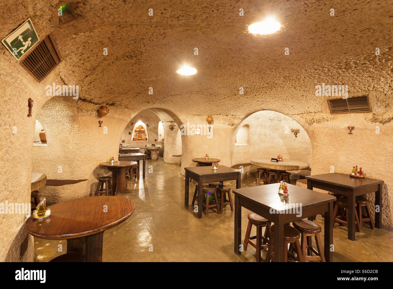 Cave-like rooms of the Tagoror Restaurant, Barranco de Guayadeque, Gran Canaria, Canary Islands, Spain Stock Photo