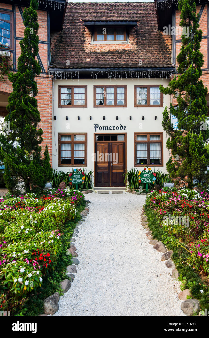 Town gate of the German-speaking town of Pomerode, Santa Catarina, Brazil Stock Photo