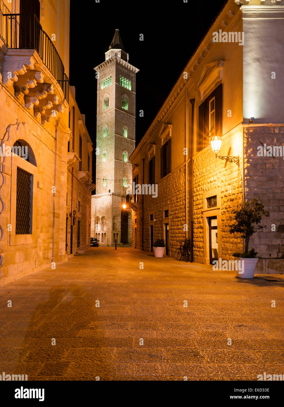 Night scene, Tower, Romanesque Trani Cathedral,11th century, Trani, Bari, Apulia province, Italy Stock Photo