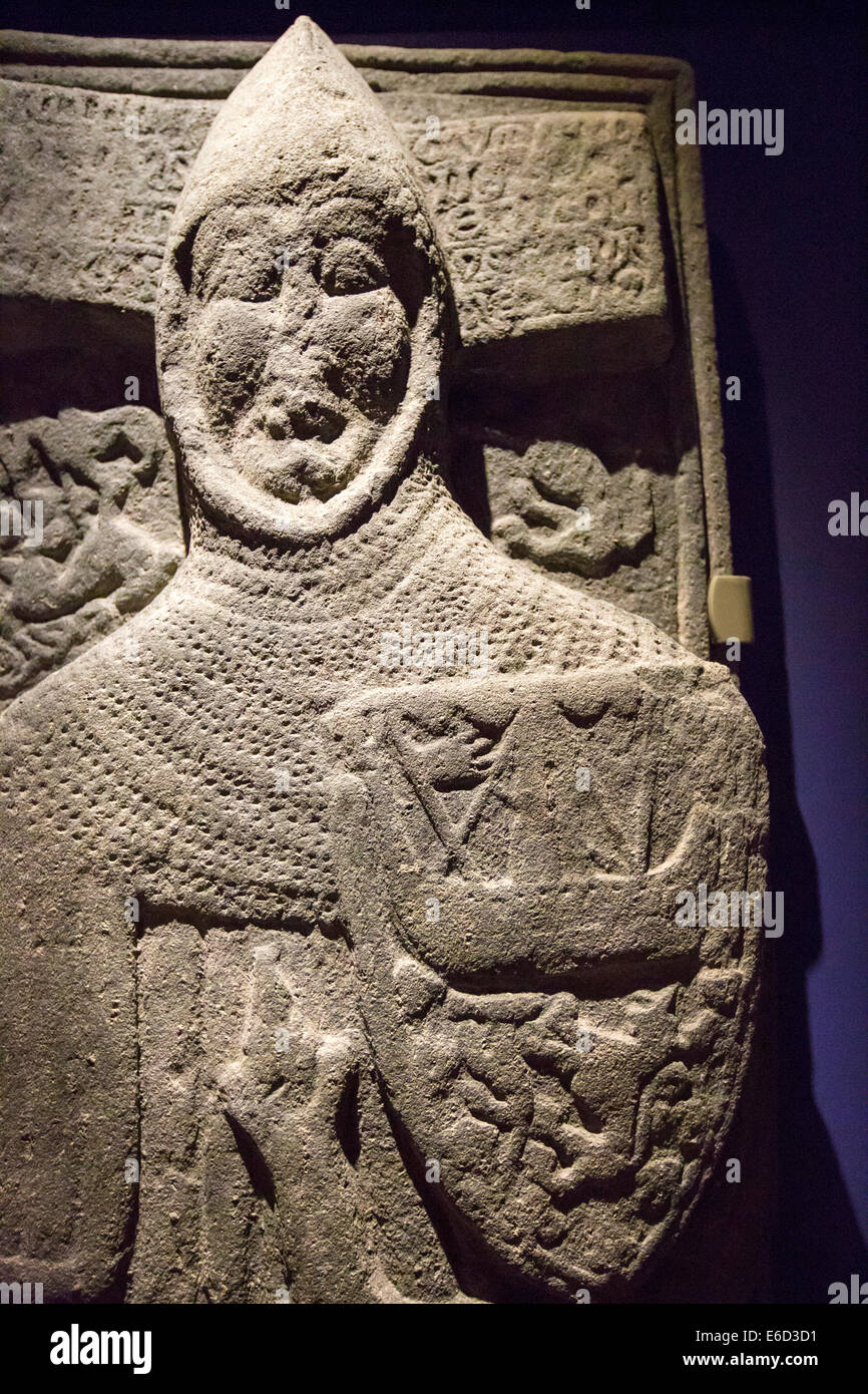 An ancient preserved grave slab in Iona Abbey on Iona, off Mull, Scotland, UK. Stock Photo