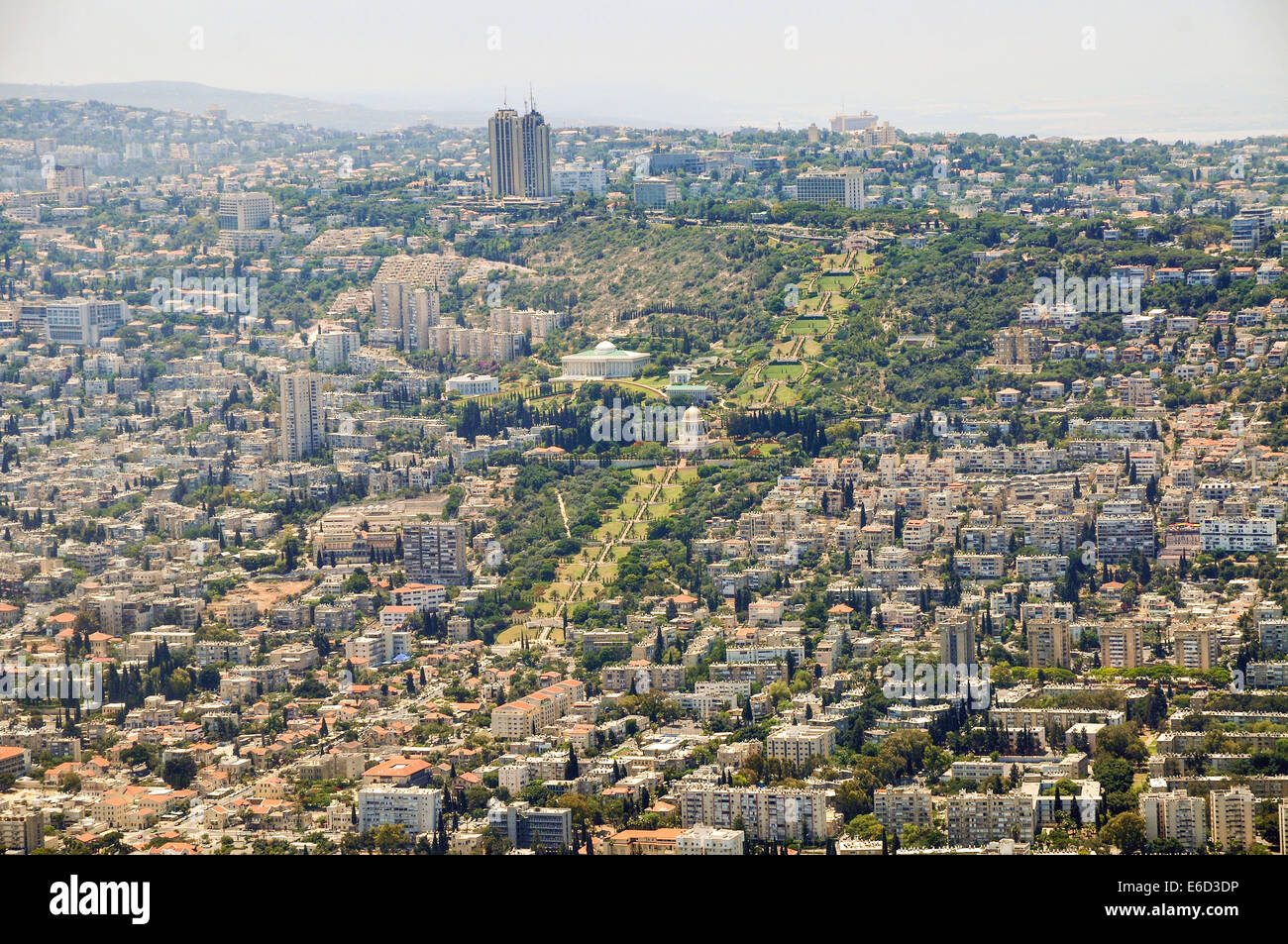Aerial Photography of Haifa, Israel Bahai Gardens in the centre Stock Photo