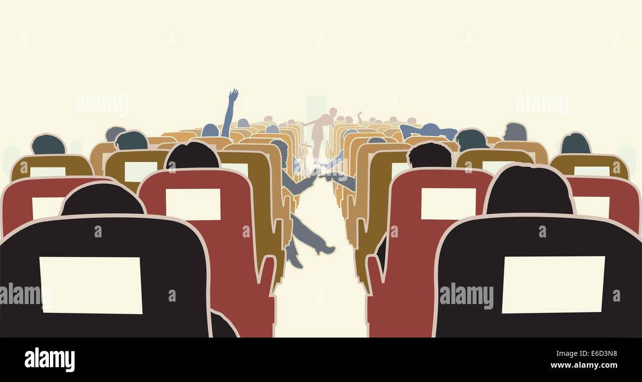 Editable vector illustration of passengers in an airplane Stock Vector