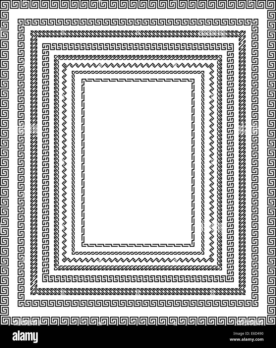 Set of editable vector frame border designs made with unflattened paths to enable changes to line thickness Stock Vector