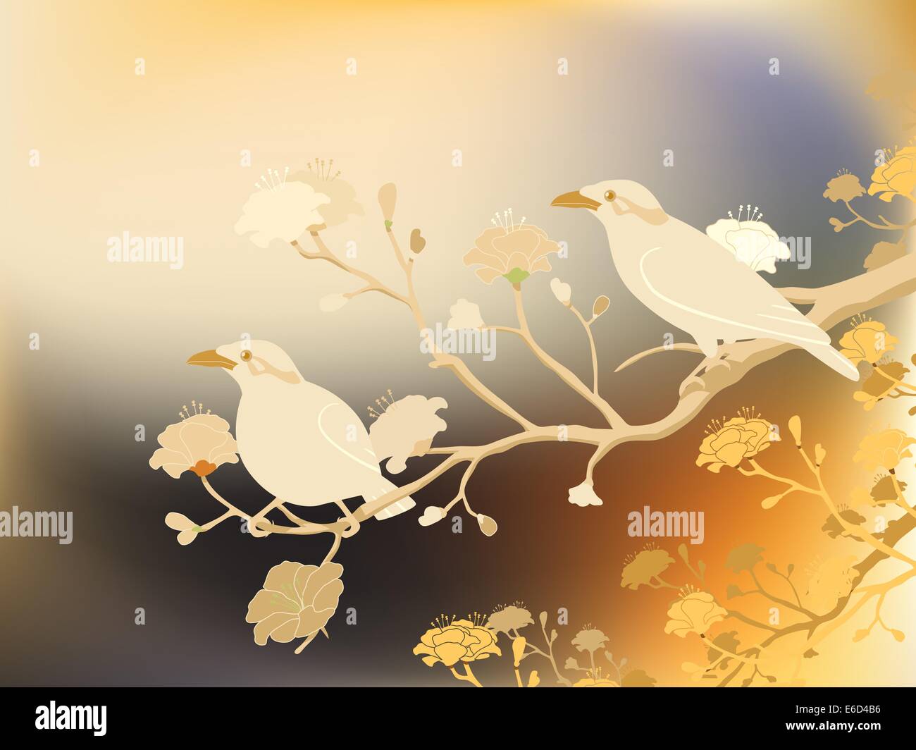 Editable vector illustration of a pair of endangered hill myna birds made with a gradient mesh Stock Vector