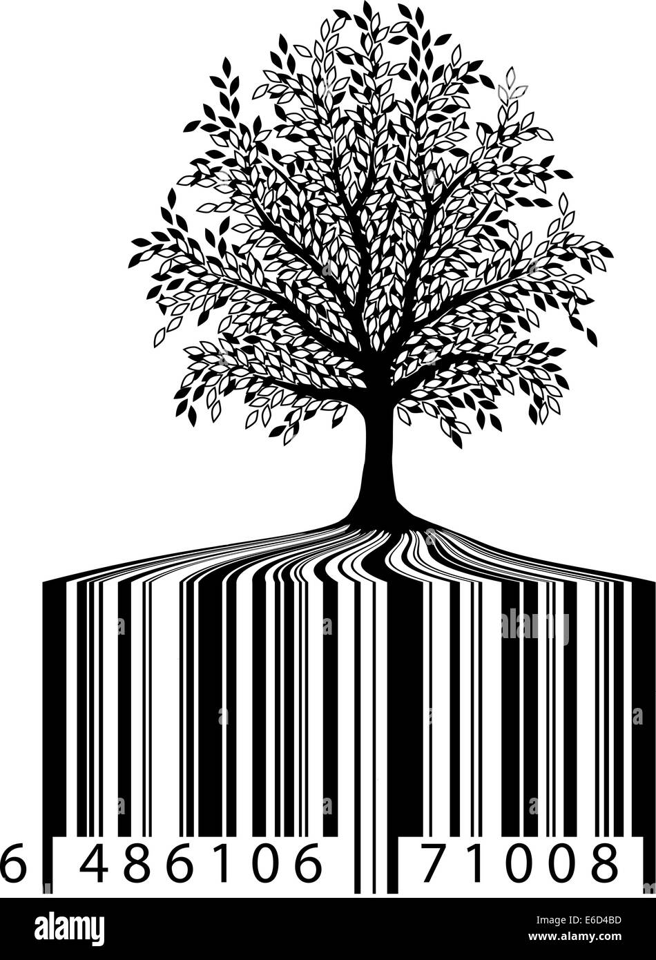 Editable vector illustration of a tree with bar-code roots Stock Vector