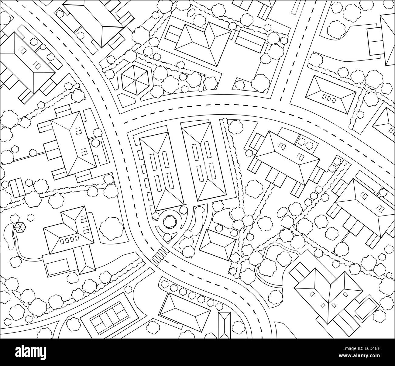 Editable vector outline map of a generic residential area Stock Vector