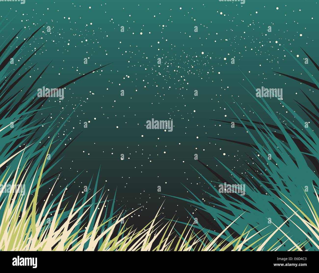 Editable vector background of grass and stars Stock Vector