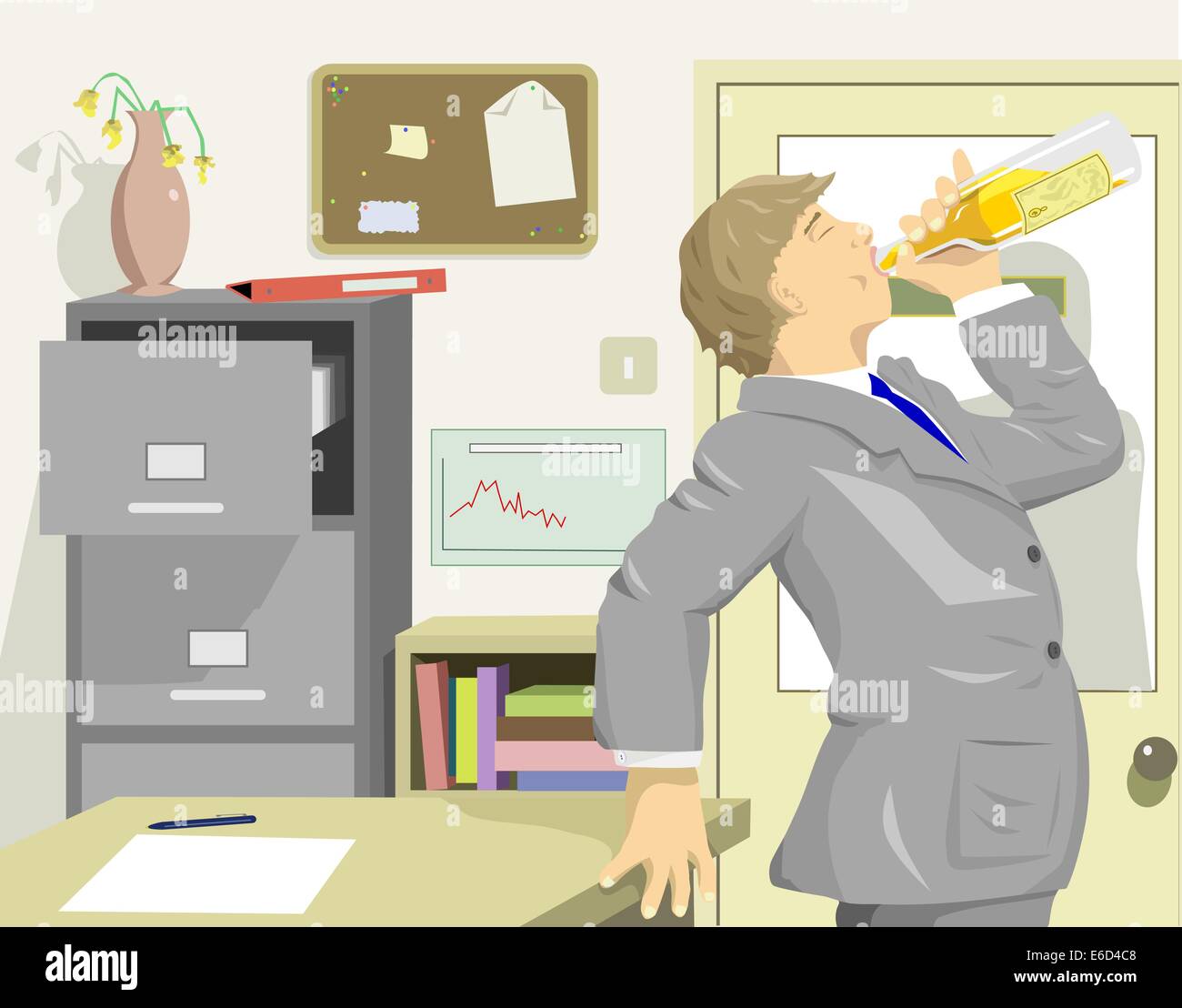 Vector Illustration Of Businessman Drinking Whiskey In The Office Stock Vector Image Art Alamy