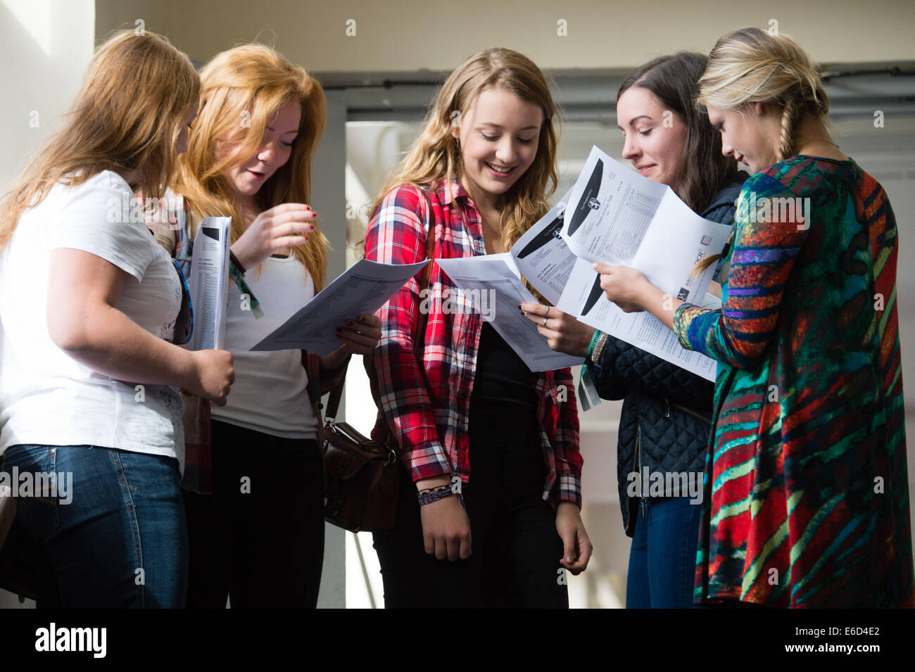 Aberystwyth, Wales, UK. 21st Aug, 2014.  Year 10 and 11 happy teenage pupils at Penglais School Aberystwyth , Ceredigion, UK celebrate getting their GSCE examination results on the morning of August 21 2014   Credit:  keith morris/Alamy Live News Stock Photo