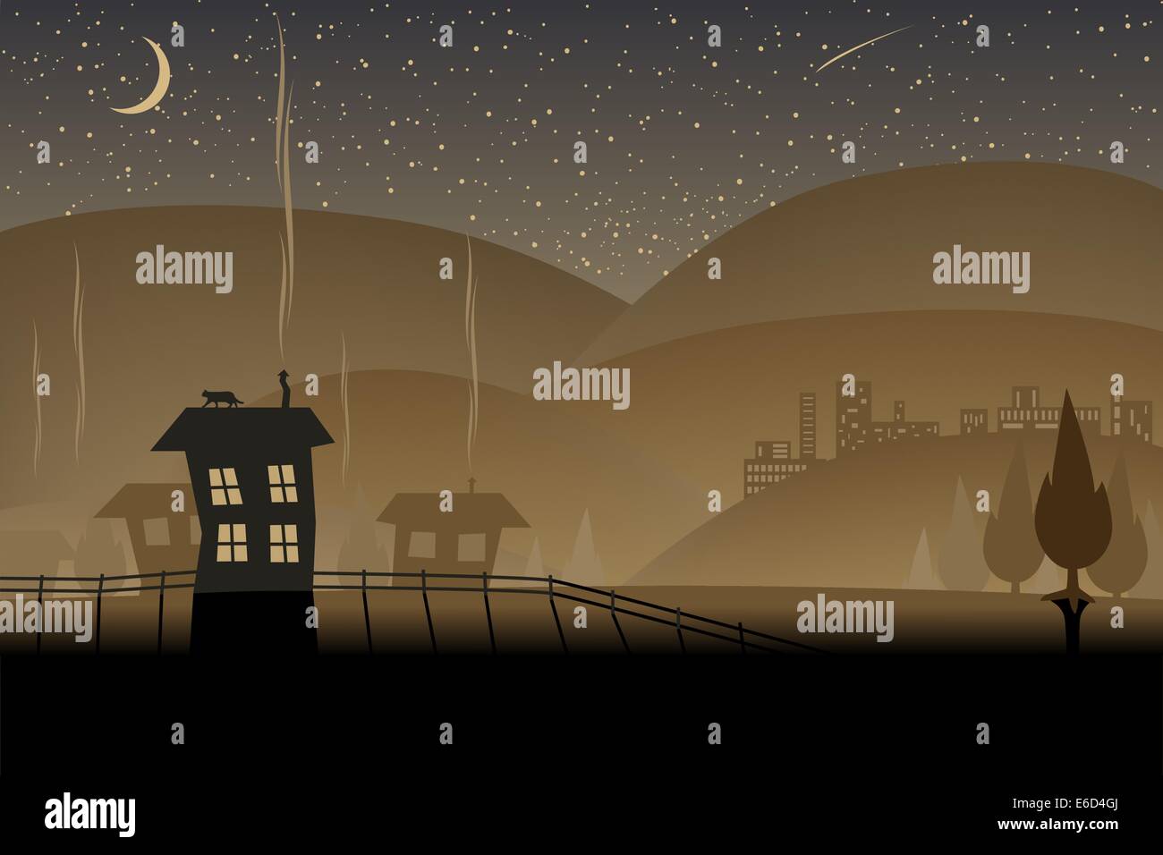 Editable vector illustration of a night-time landscape Stock Vector ...