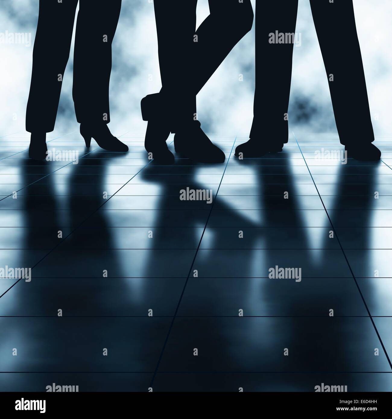 Editable vector illustration of the legs and reflections of three businesspeople made using a gradient mesh Stock Vector