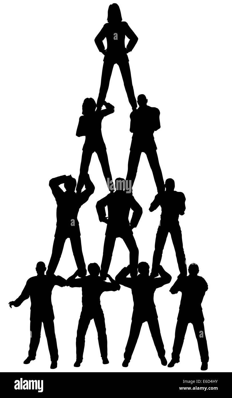 Editable vector silhouette of a business team pyramid with each figure as a separate object Stock Vector