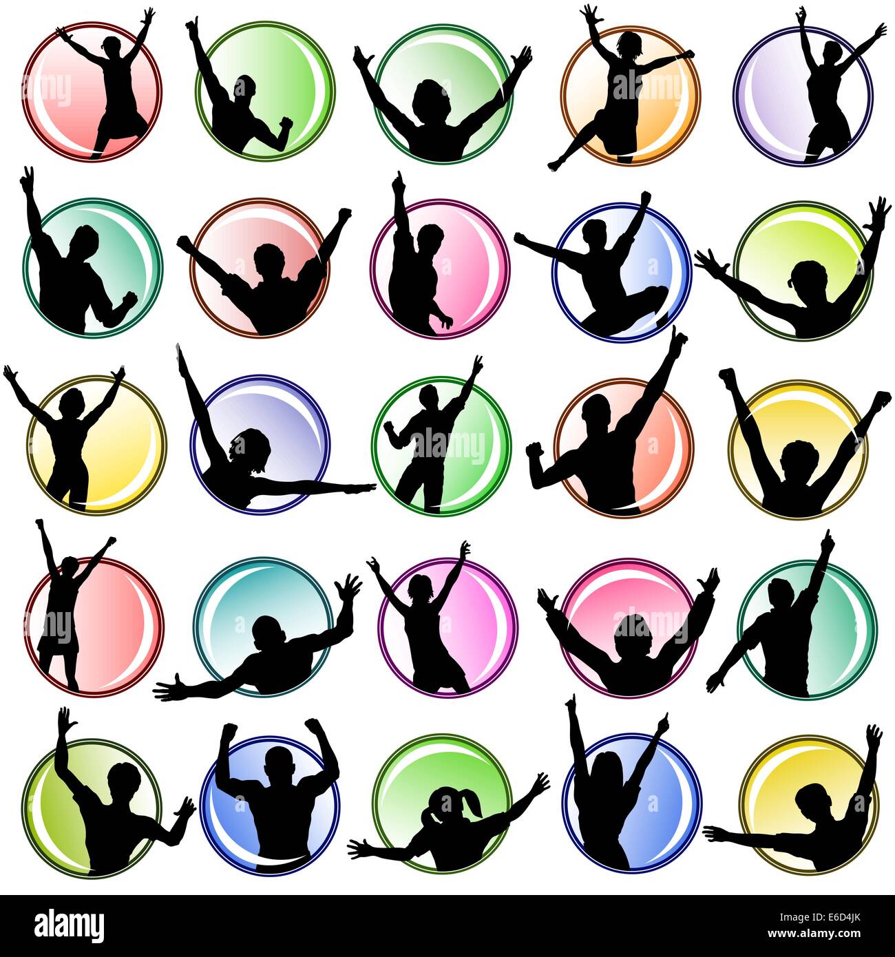 Set of editable vector buttons with people silhouettes Stock Vector
