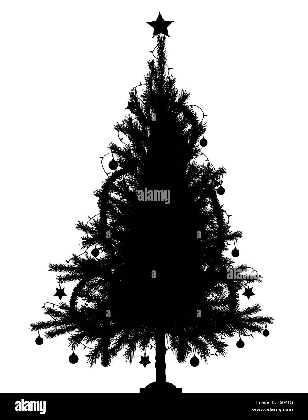 Editable vector silhouette of a detailed Christmas tree with tree and decorations as separate objects Stock Vector