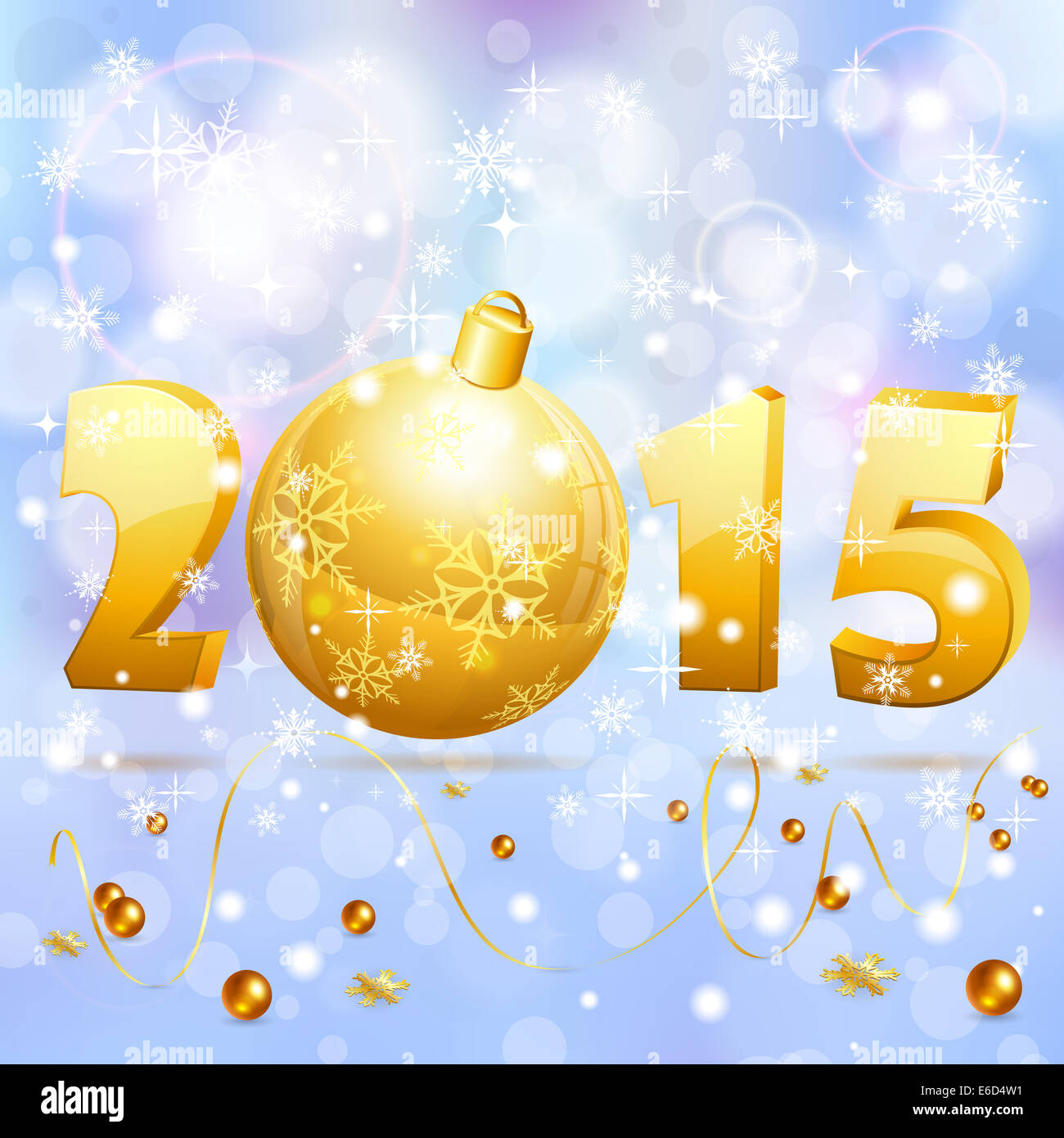New Year background with stylized 2015 with Bauble, element for design, illustration Stock Photo