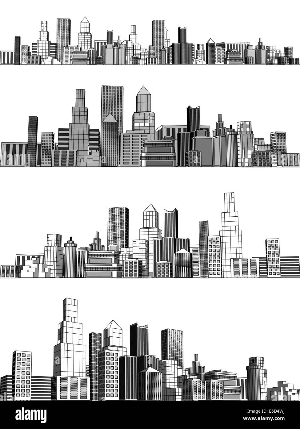 Set of editable vector generic city skylines Stock Vector