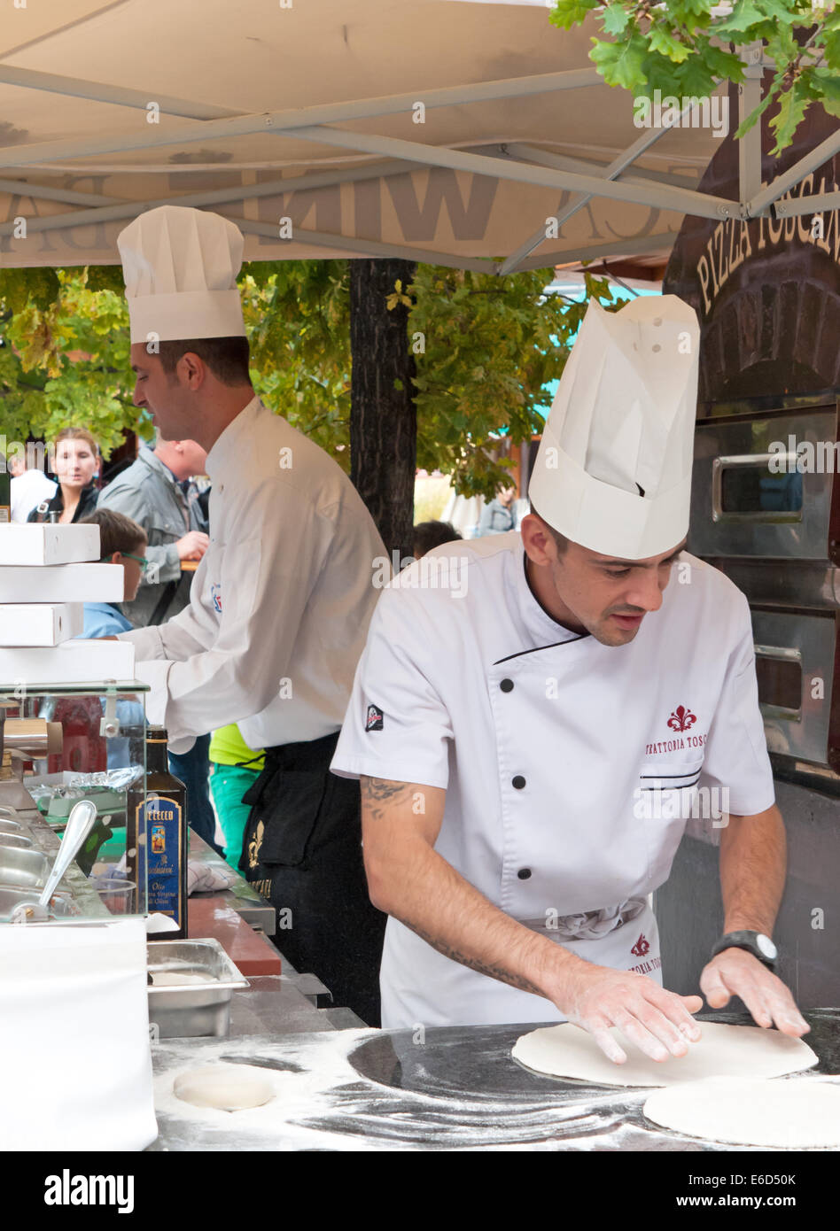 Pizza makers at Sweet Days gastronomic festival, Budapest, Hungary Stock Photo