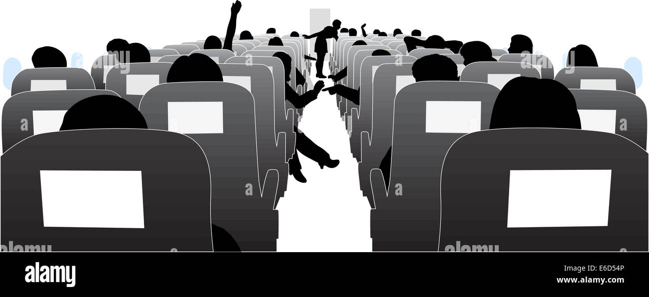 Editable vector illustration of passengers in an airplane Stock Vector