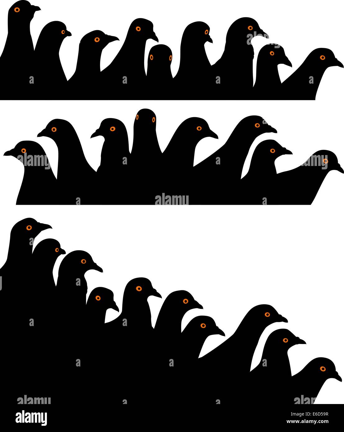 Set of editable vector foreground silhouettes of pigeon heads with each bird as a separate object Stock Vector