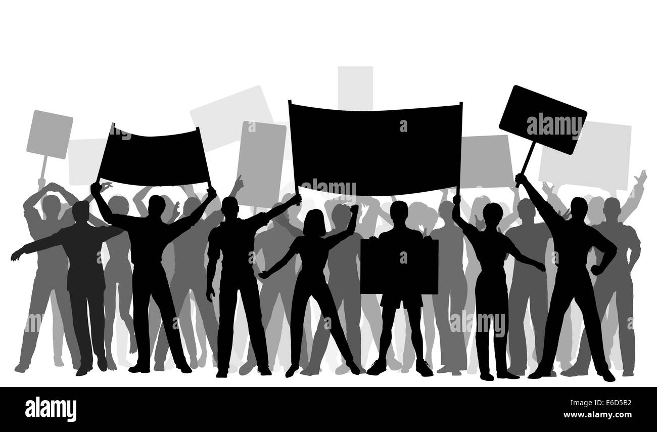 Editable vector silhouettes of protesters and banners with all elements as separate objects. Hi-res jpeg file included. Stock Vector